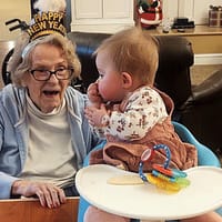 OWHC residents celebrated New Years Eve in style with party food and drink, a special little visitor and music.